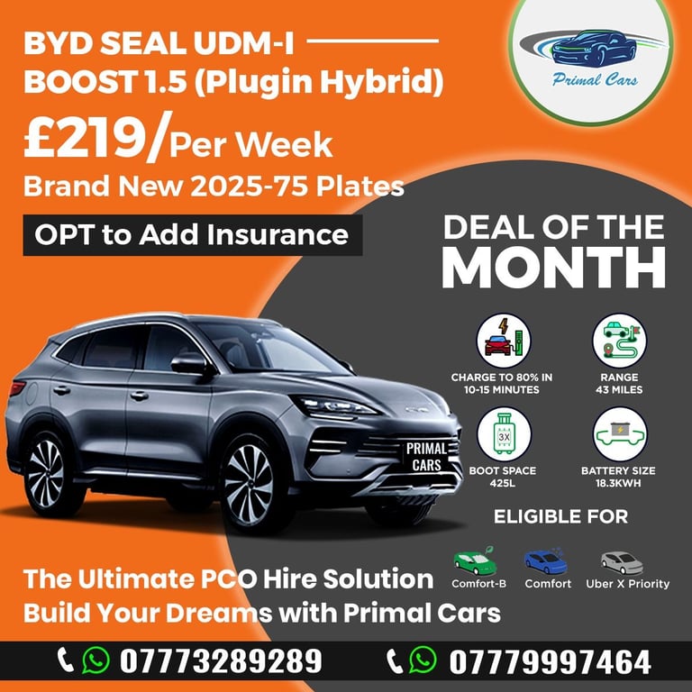 image for 🔥 PCO CAR HIRE – 2025 BYD SEAL UDMI (BRAND NEW) PLUGIN HYBRID – UBER & BOLT READY🔋🚗
