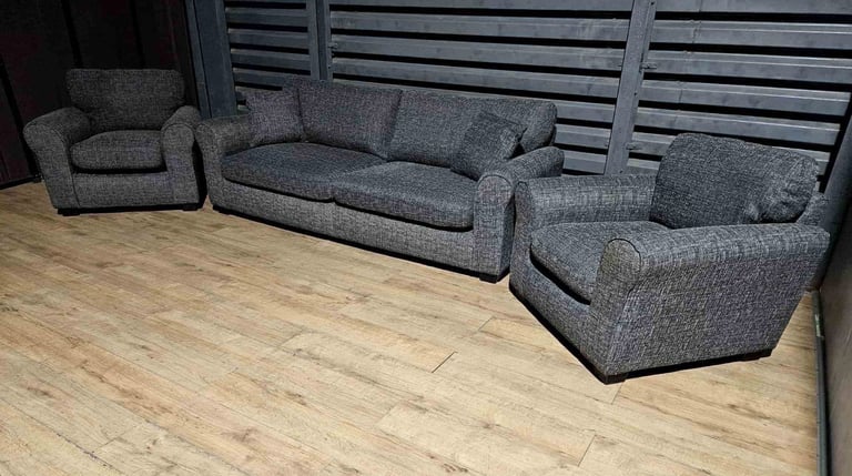 Fabric 4 Seater Sofa And  Two Armchairs - Charcoal.