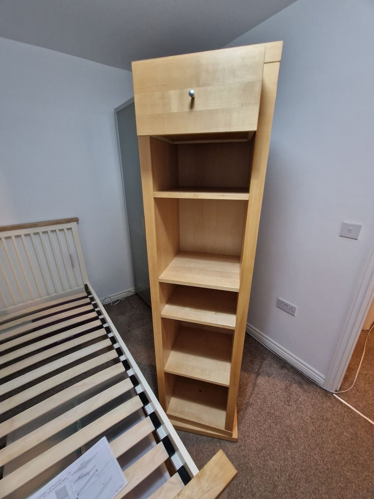 image for Single bed frame and shelf with drawer and mirror 