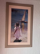 Framed Print Girl Boat Signed 