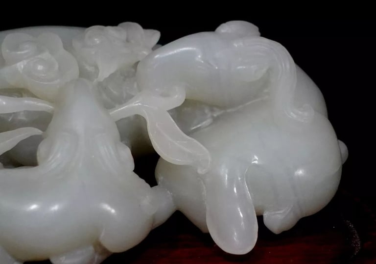 Antique Large & Heavy Chinese Hetain White/G Jade Carved Group "3 Rams" 19th C