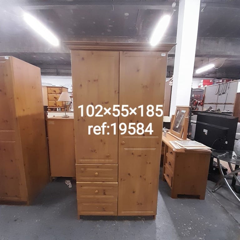 2 door wardrobe with 3 drawers 102cm x 55cm x 185cm, Ref:19584