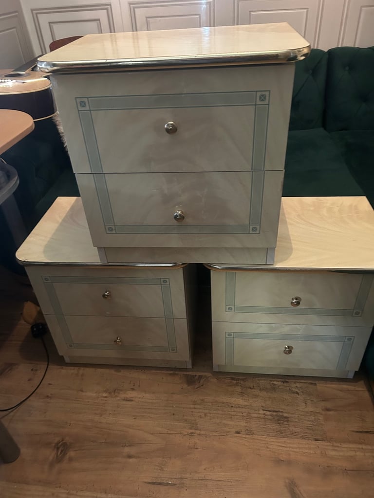 image for 3 marble effect bedside cabinets 