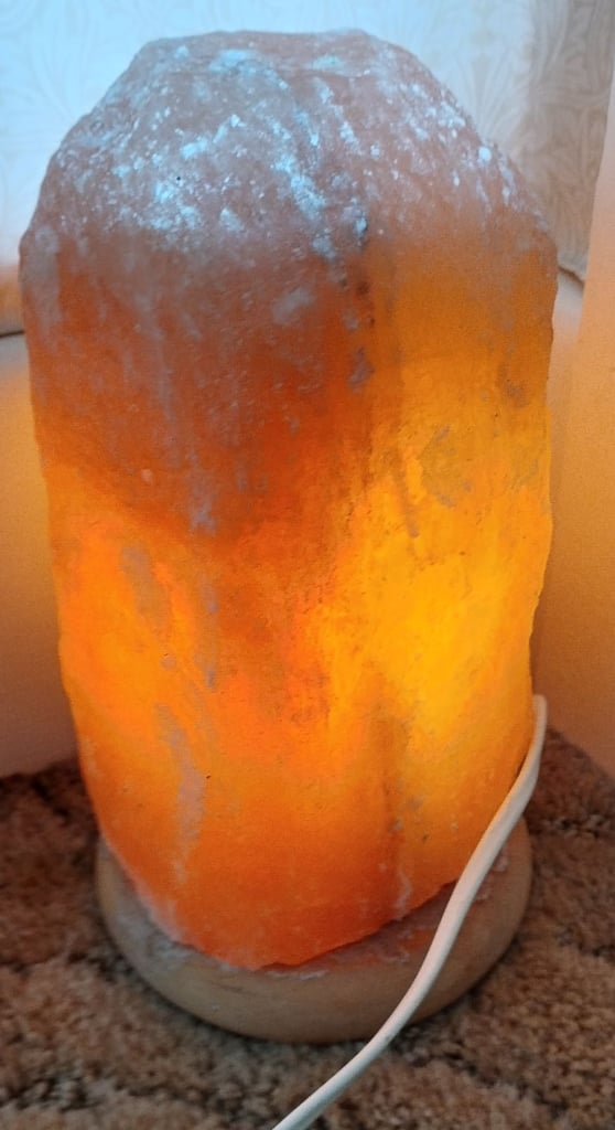 Rock Salt Lamp with Wooden Base