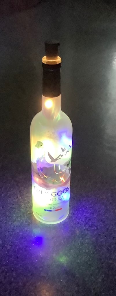 USB CHARGING GREY GOOSE  BOTTLE LIGHT. Great for UNI, gifts 🎁, power cuts etc thanks ☺️ 