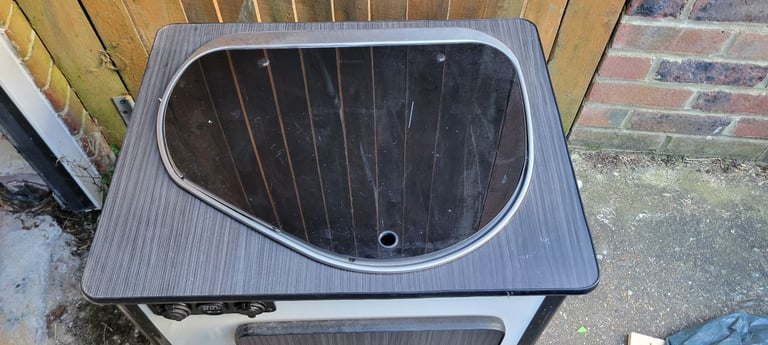 Camper van sink and gas burner hob with 2x USB and cigarette lighter style charging ports