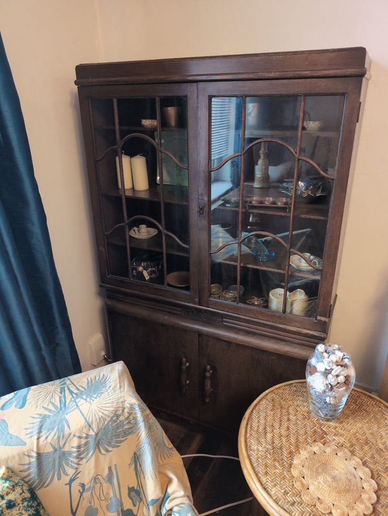 Beautiful antique curiosities cupboard, glass fronted cupboards with lock and key