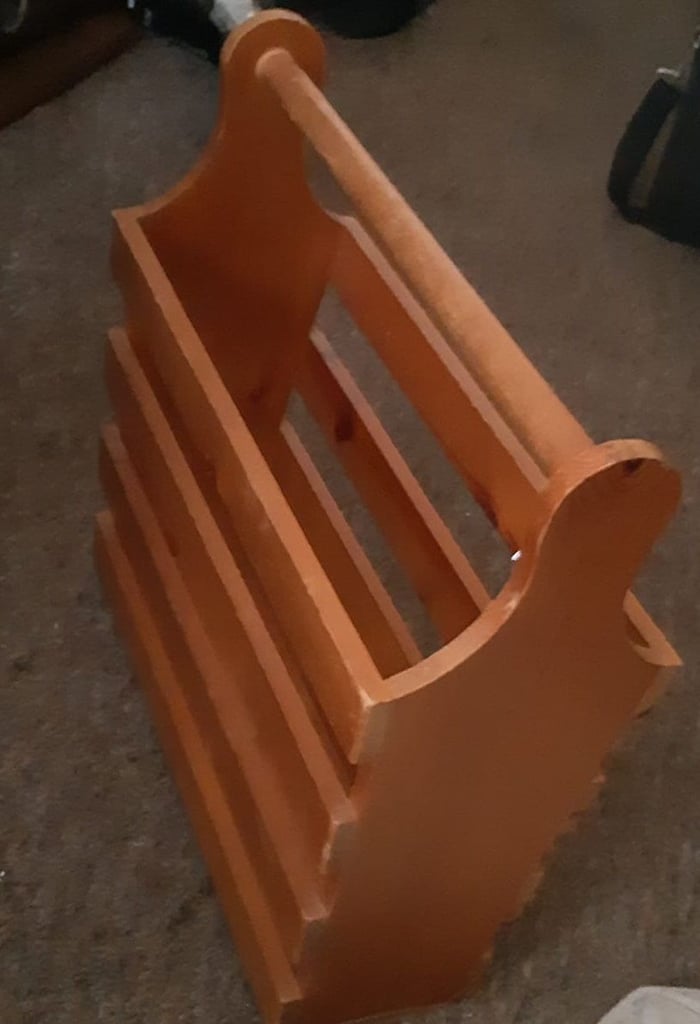 Vintage Retro Scandinavian design pine wood newspaper / magazine rack