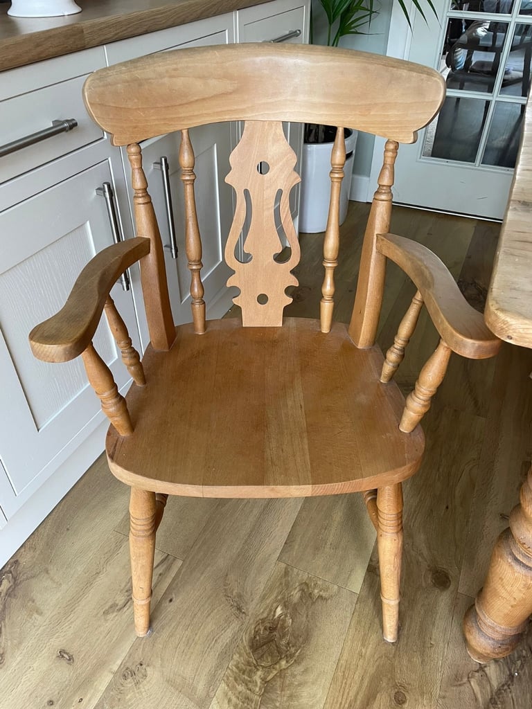 image for Pair of solid pine carver chairs 