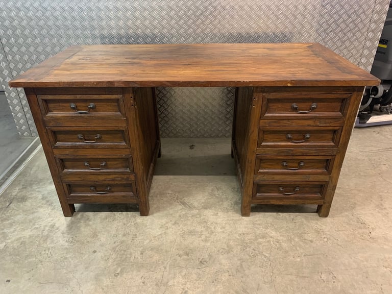 image for Lombok Solid Reclaimed TeakDirectors Twin Pedestal Desk-Neptune loaf