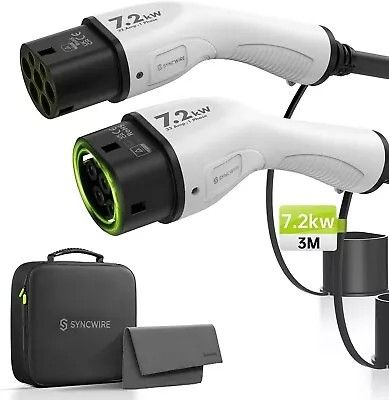 image for 💥SYNCWIRE Type 2 Charging Cable 7.2kW 3m to Type 2 EV Charging Cable White Brand New Unwanted 