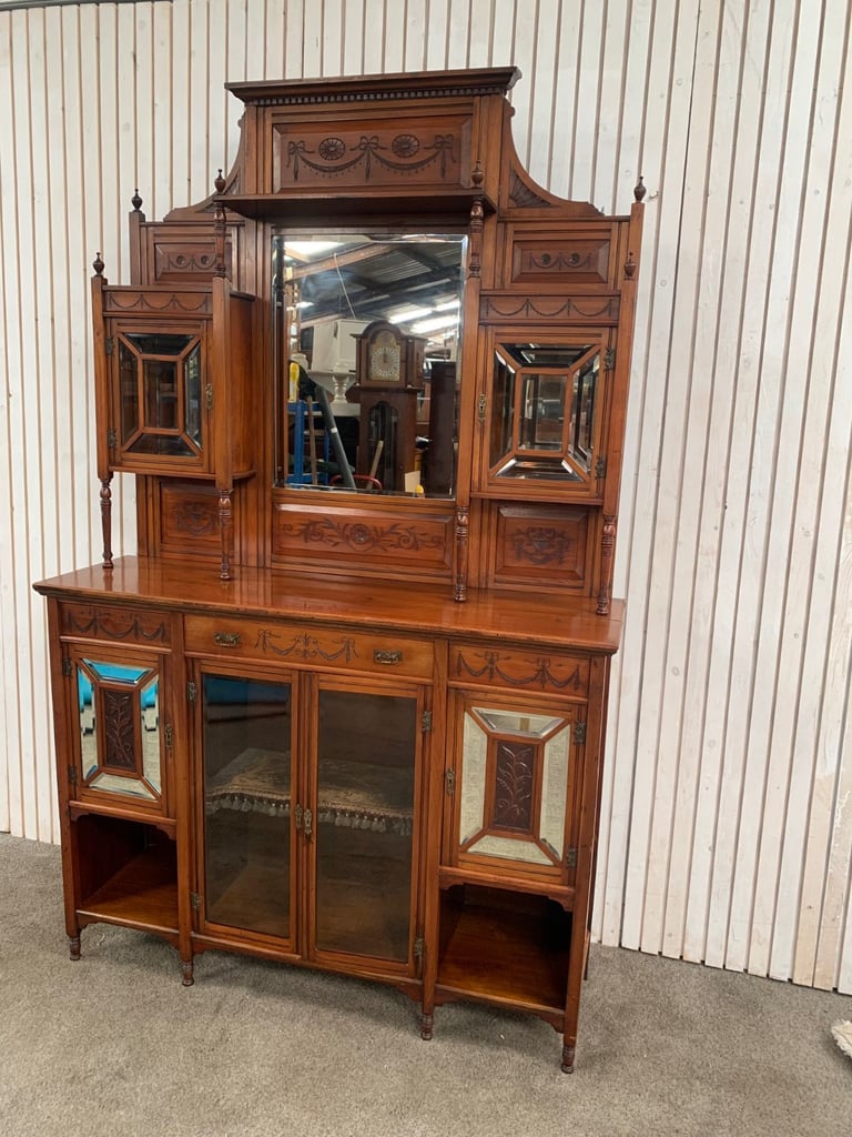 Display Cabinet/ Dresser Antique Edwardian Mirror Back Walnut 