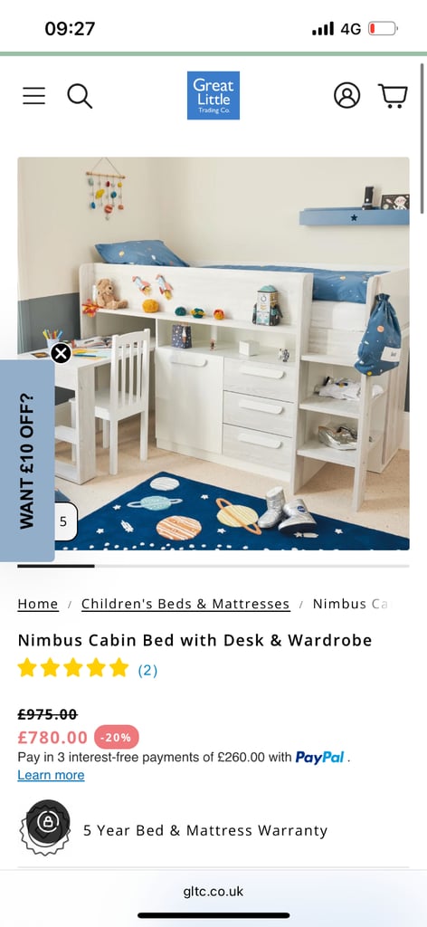 Cabin bed with desk 