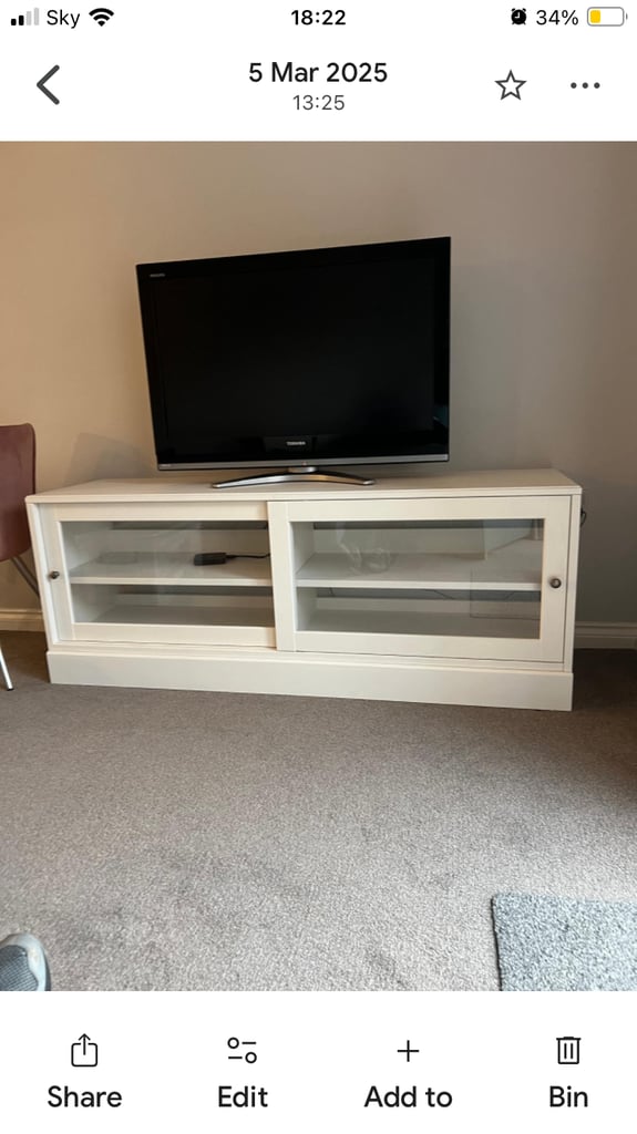 Immaculate White Wooden TV Stand - As New