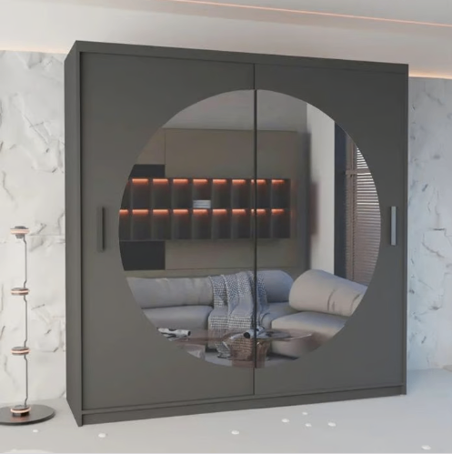 Brand New - Ringo Mirror Sliding Door Wardrobe - Grey - SAME/NEXT DAY DELIVERY