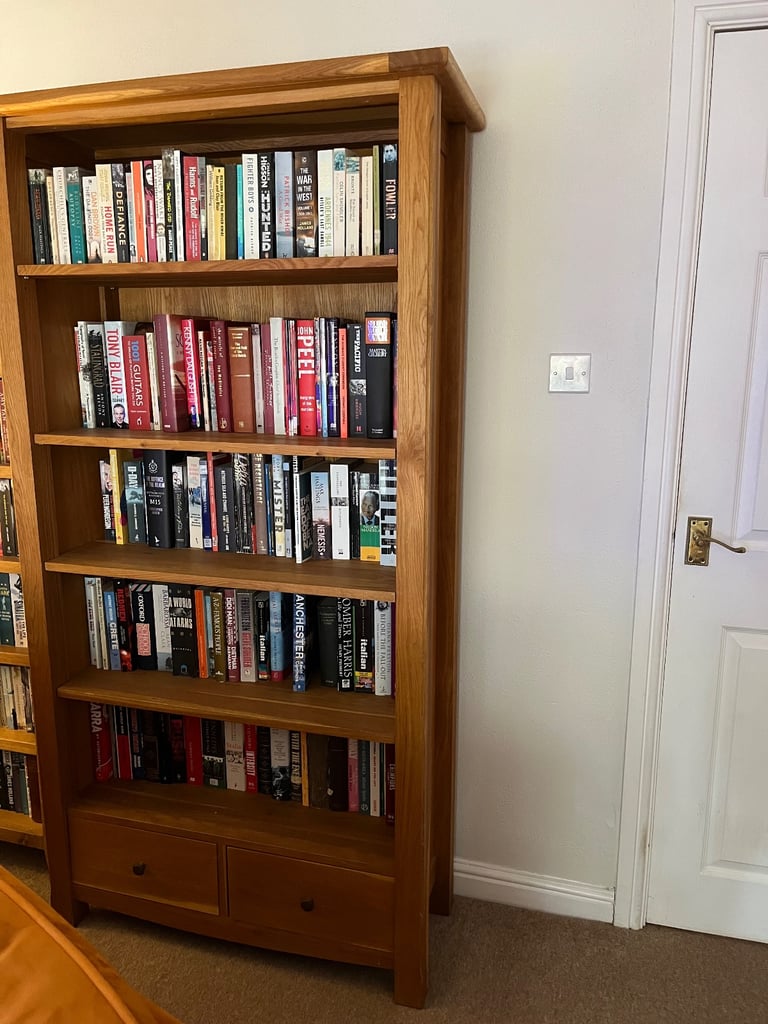 image for Solid oak bookcase with drawers