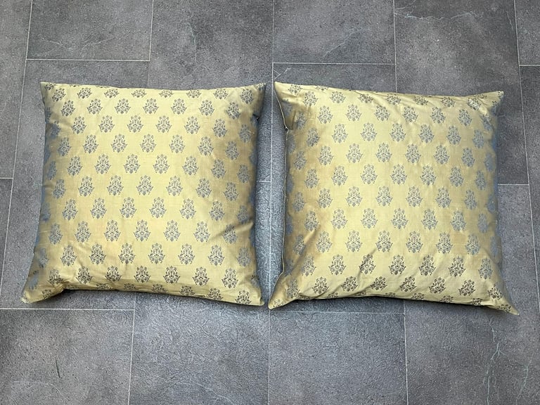 image for Indian raw silk gold patterned cushions (pair)