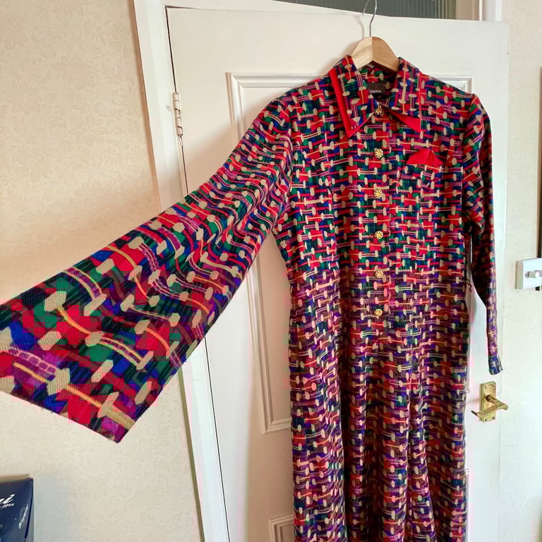 Vintage Marcelle Griffon French Abstract Print Shirt Dress 