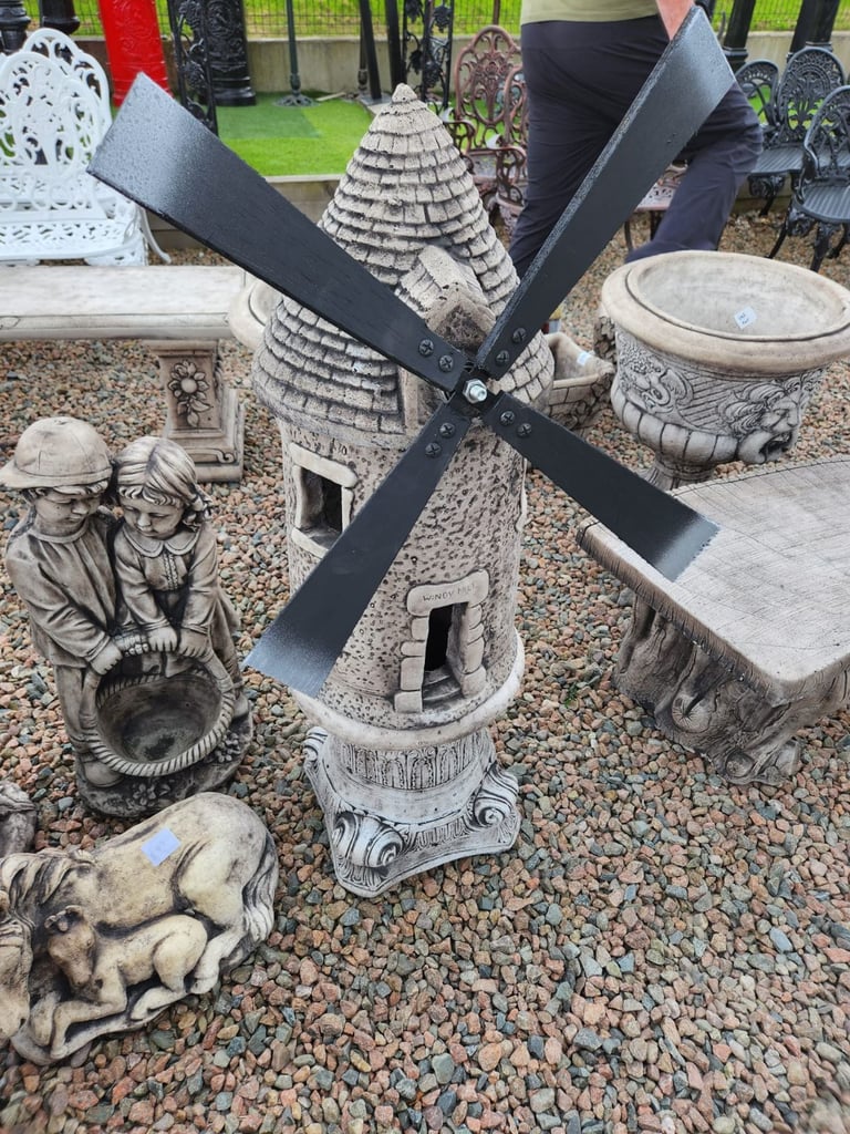 stone donkey & cart garden ornament