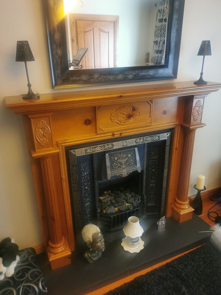 image for Pine fireplace with cast iron inset 