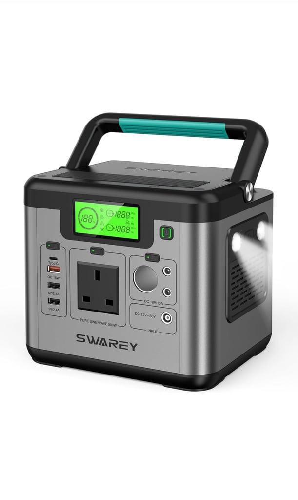 image for SWAREY Portable Power Station, 518Wh Power Staion with 500W(Surge 1000W) AC Outlet, PD 65W USB-C Por