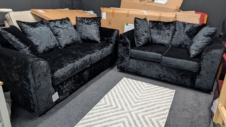 Black 3+2 Crushed Velvet Sofa Set 