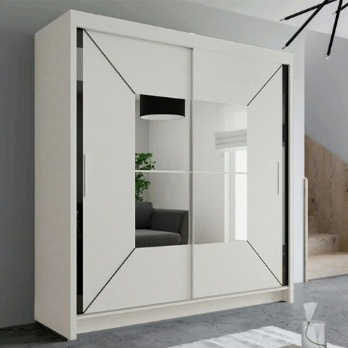 image for Brand New - Nicole Mirror Sliding Door Wardrobe White- SAME/NEXT DAY DELIVERY