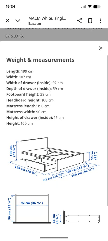 White Single Bed with 2 under bed Drawers