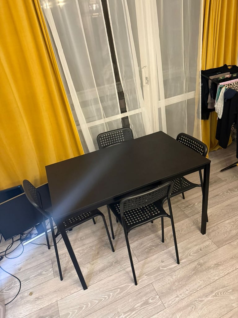 image for Black dining table with 4 black dining room chairs