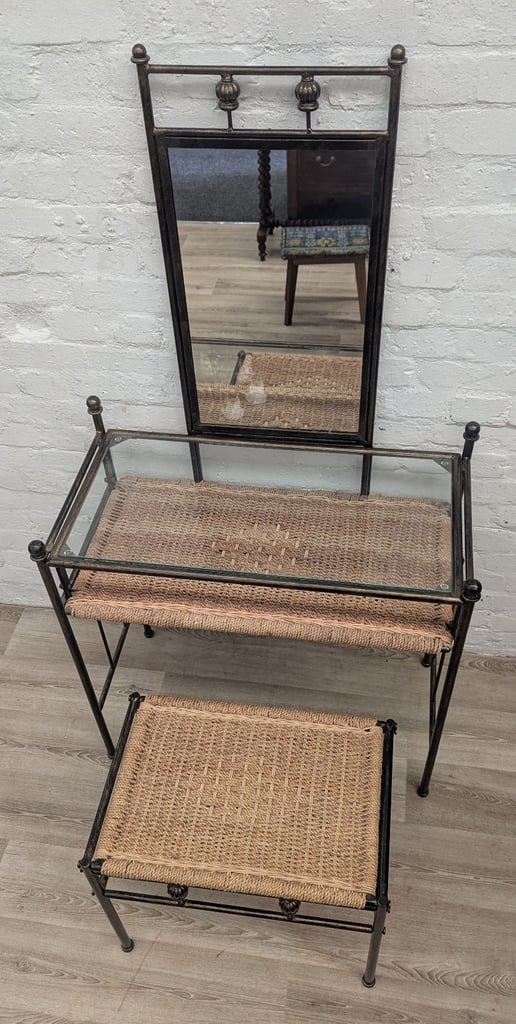 Contemporary wrought iron and wicker dressing table and stool(DELIVERY AVAILABLE)