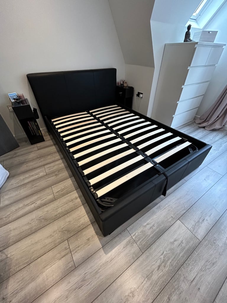 Black Faux Leather Ottoman Double Bed