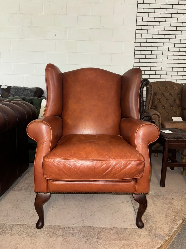 Laura ashley denbigh brown real leather wingback chair