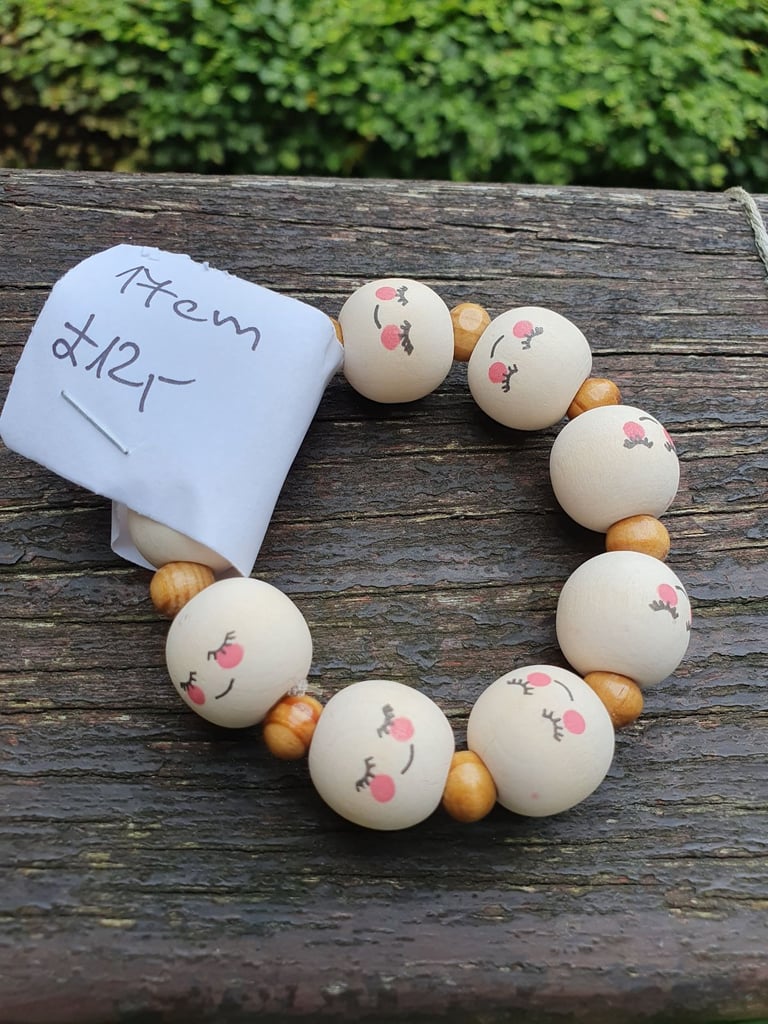 image for Happy smiley calm chunky wooden bracelet 