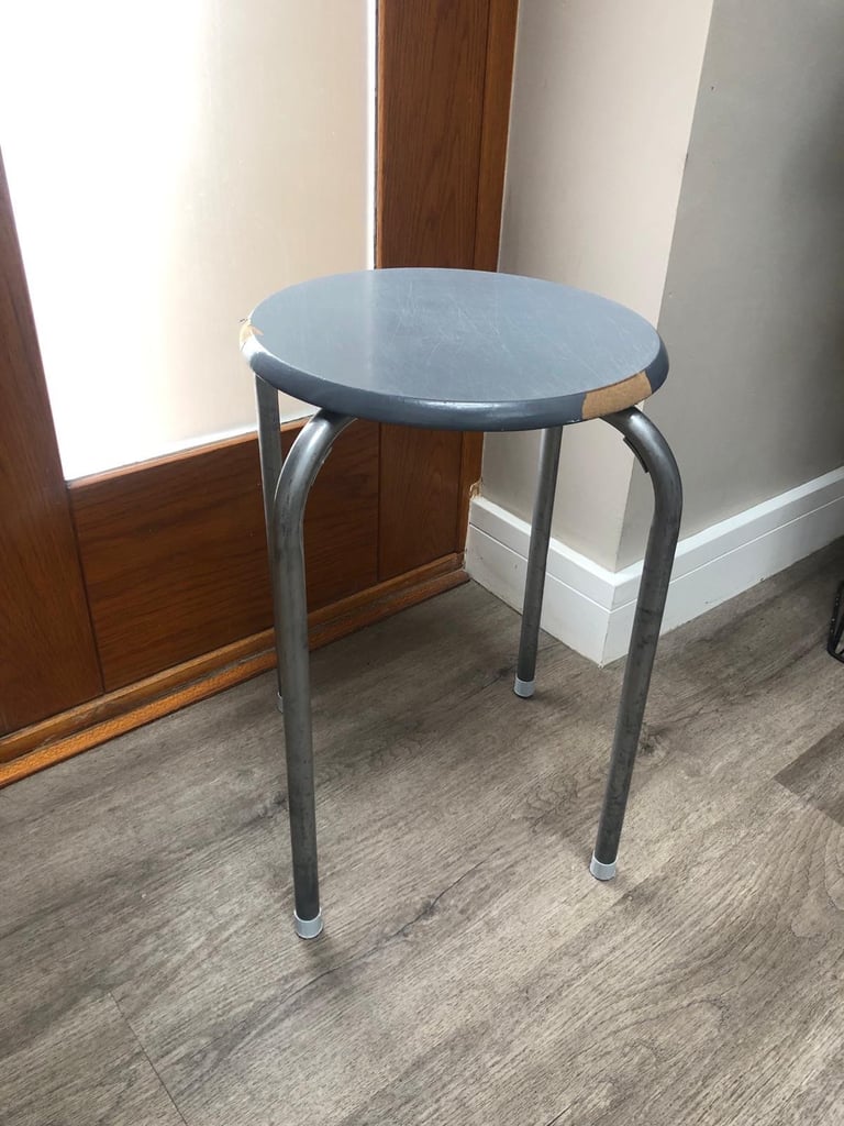 image for Sturdy Retro  Grey Small Stool With  Metal Legs