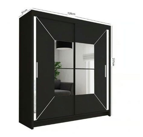Brand New - Nicole Mirror Sliding Door Wardrobe - Black - SAME/NEXT DAY DELIVERY