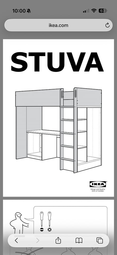 White loft bed with desk and drawers 
