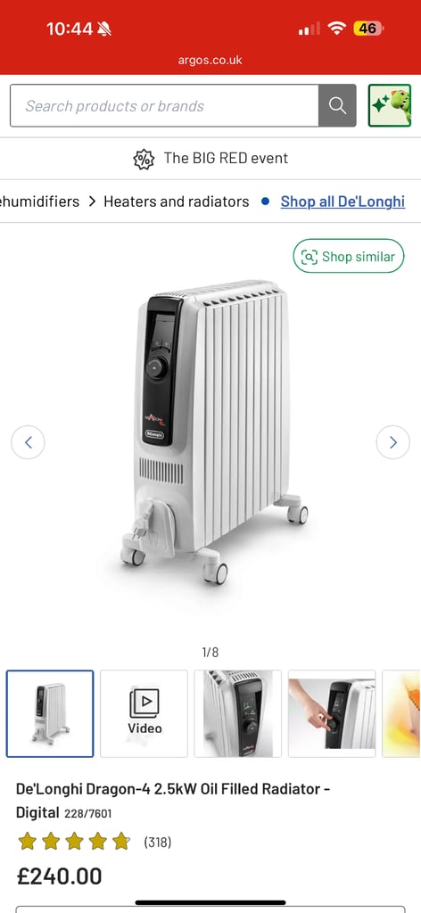 Digital oil filled radiator with 2.5kW power