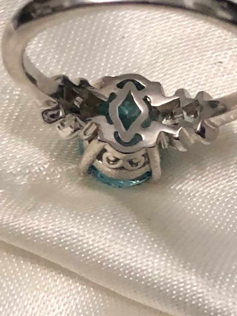 9X7 Blue Zircon Diamond Ring Size N Q V Sterling Silver 925 Platinum Overlay NEW 