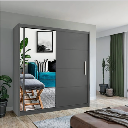 image for Brand New - Vision Mirror Sliding Door Wardrobe Grey - SAME/NEXT DAY DELIVERY