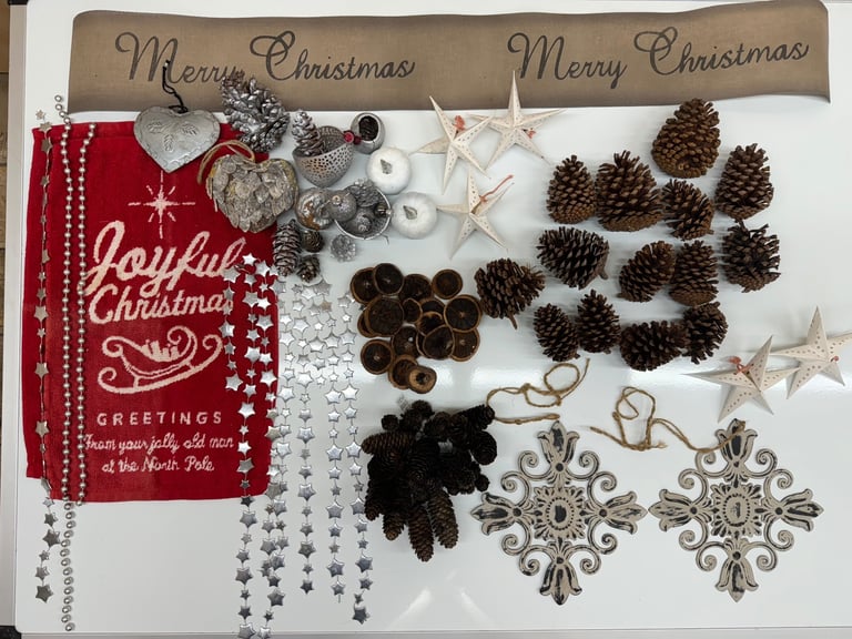 image for Large bundle of Traditional Retro Rustic Christmas Decorations  