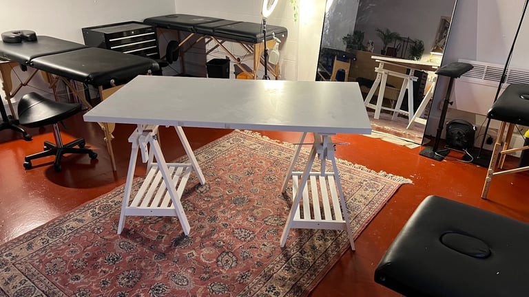 Large White Ikea Desk Table Removable Top and Tressles
