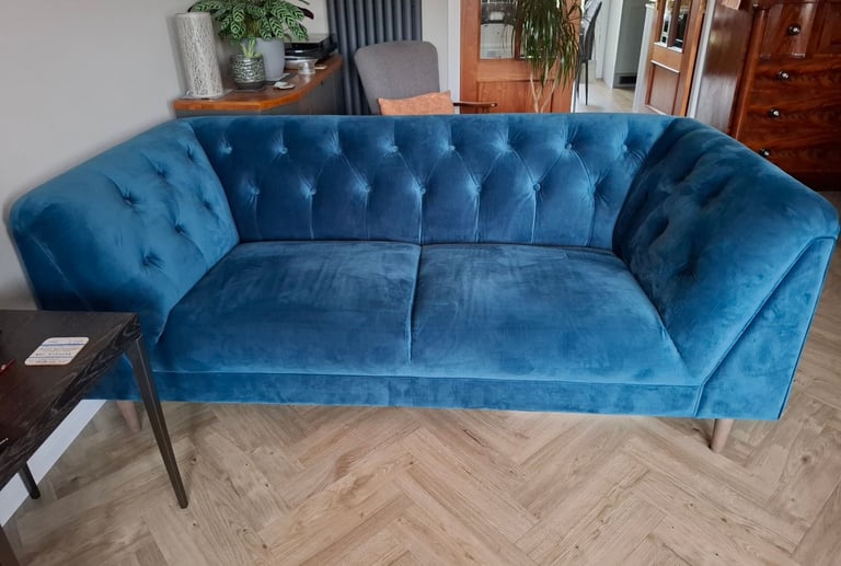 image for Sofology Bridgerton Vader Osprey Blue all over. Two 3 seater fabric sofas, pre-owned and immaculate