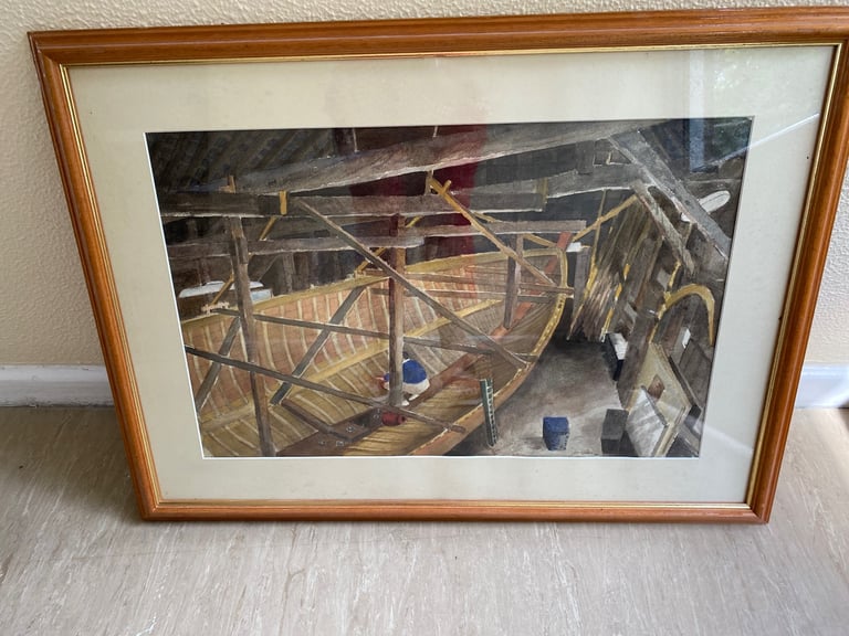 image for Framed Boat Build Picture Signed 1964
