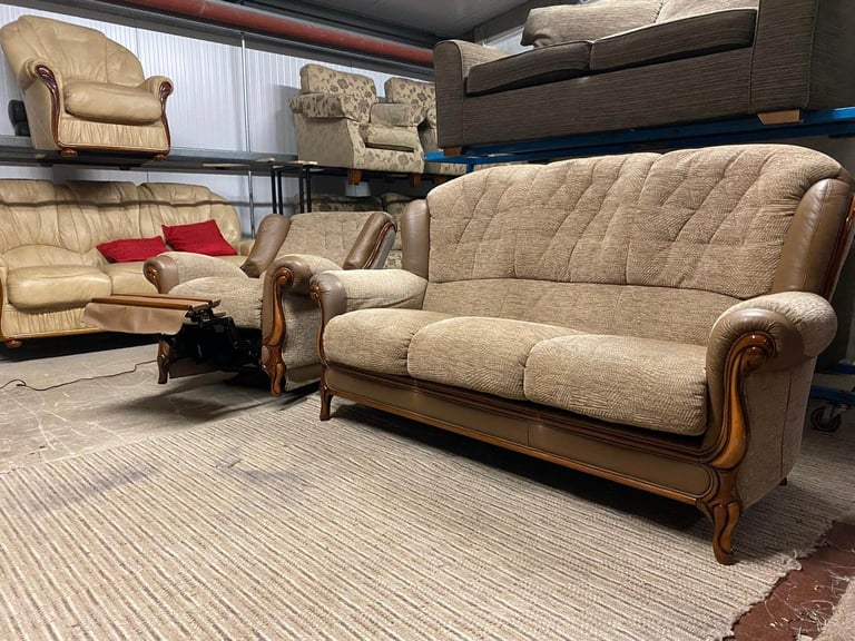 Brown Fabric 3 Seater Sofa and ELECTRIC RECLINER Chair 