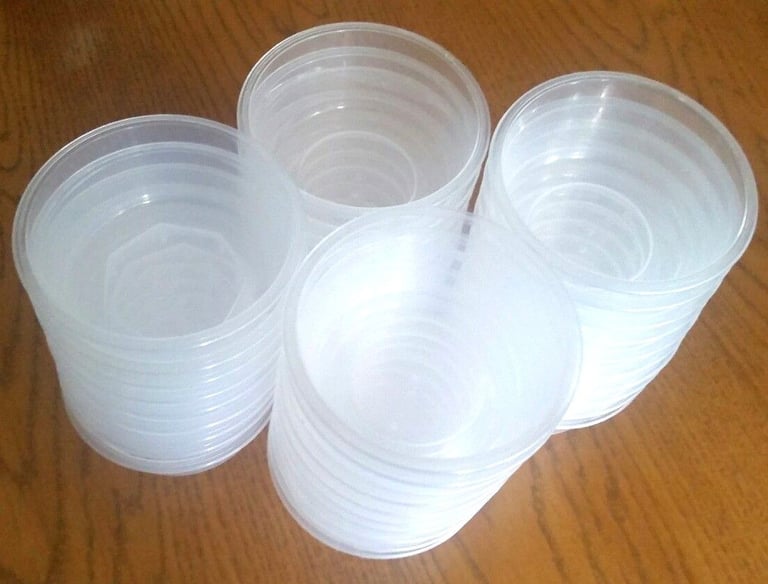 image for Joblot of 100 plastic tubs, parties, arts and craft, food storage