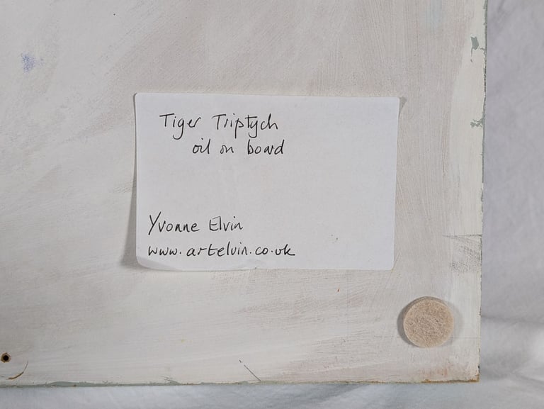 Original oil painting - Tiger Triptych, oil on hinged board, art artwork