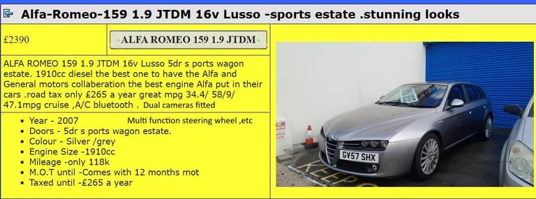 2007 Alfa Romeo 159 1.9 JTDM 16v Lusso 5dr ESTATE Diesel Manual