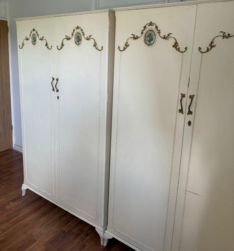 Pair of vintage French style ornate wardrobes 