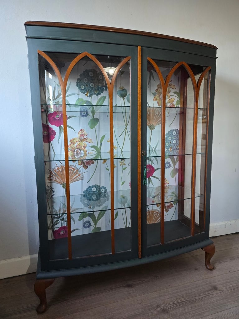 REFURBISHED  XL Antique Drinks Cabinet Cocktail Display Glass Wildflowers - Possible Local Delivery