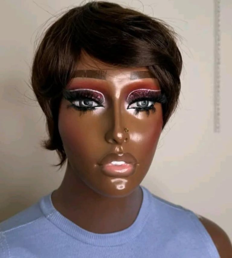 image for 12a grade none lace brown pixic cut  vietnameses virgin human hair wig .